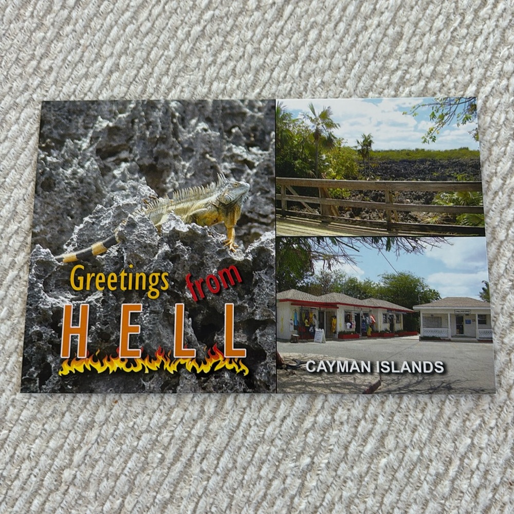 Greetings from hell Cayman Islands blank postcard